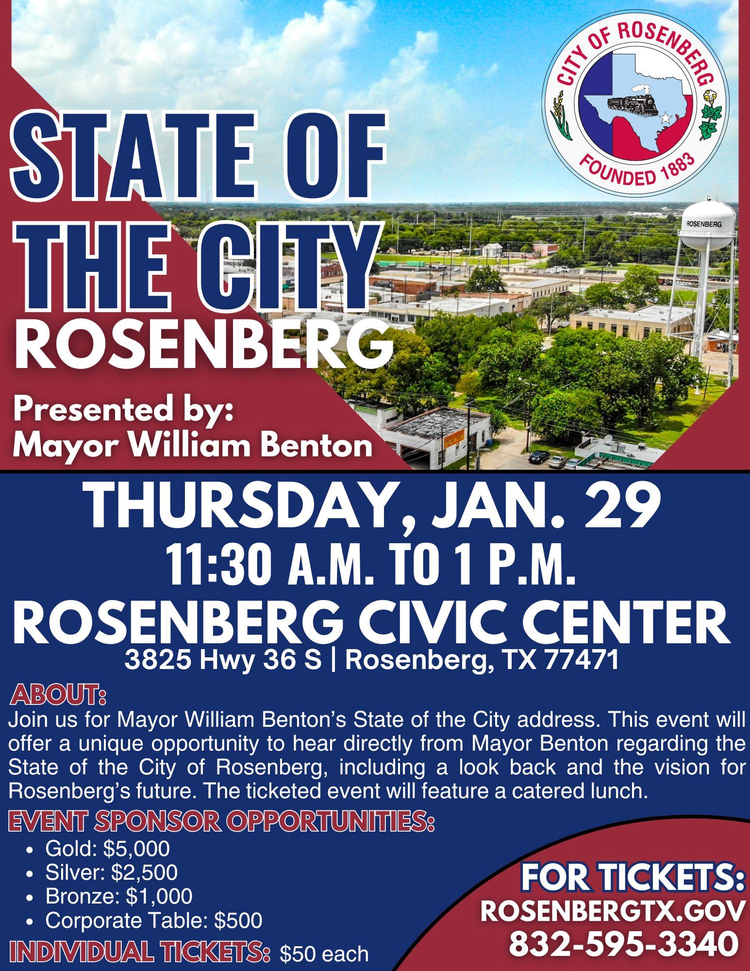 The annual State of the city will take place on Thursday, Jan. 29 at the Rosenberg Civic Center