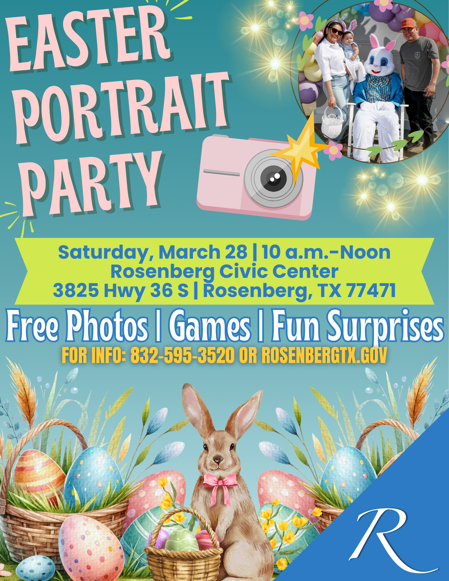 The 2026 Easter Portrait Party is Saturday, March 28 from 10 a.m.-Noon at the Rosenberg Civic Center